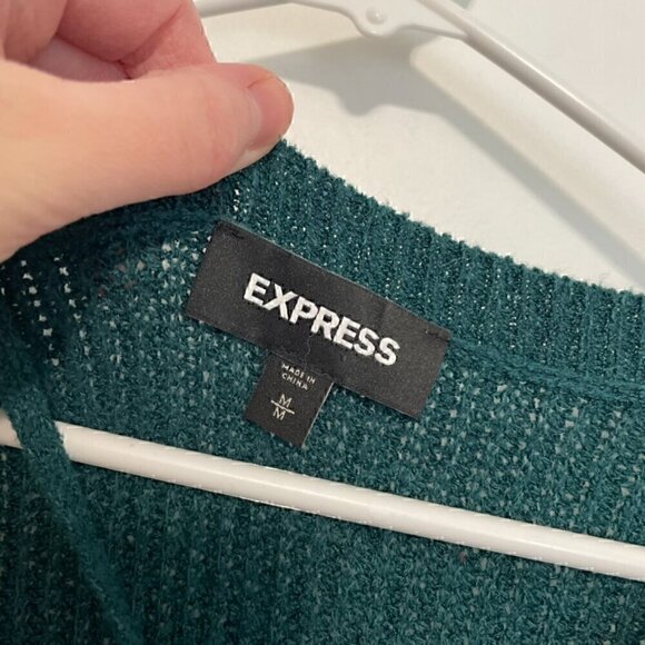 EXPRESS Strappy Circle Hem Tunic Sweater Solid Teal Green Blue 3/4 Sleeve Winter - Picture 6 of 15